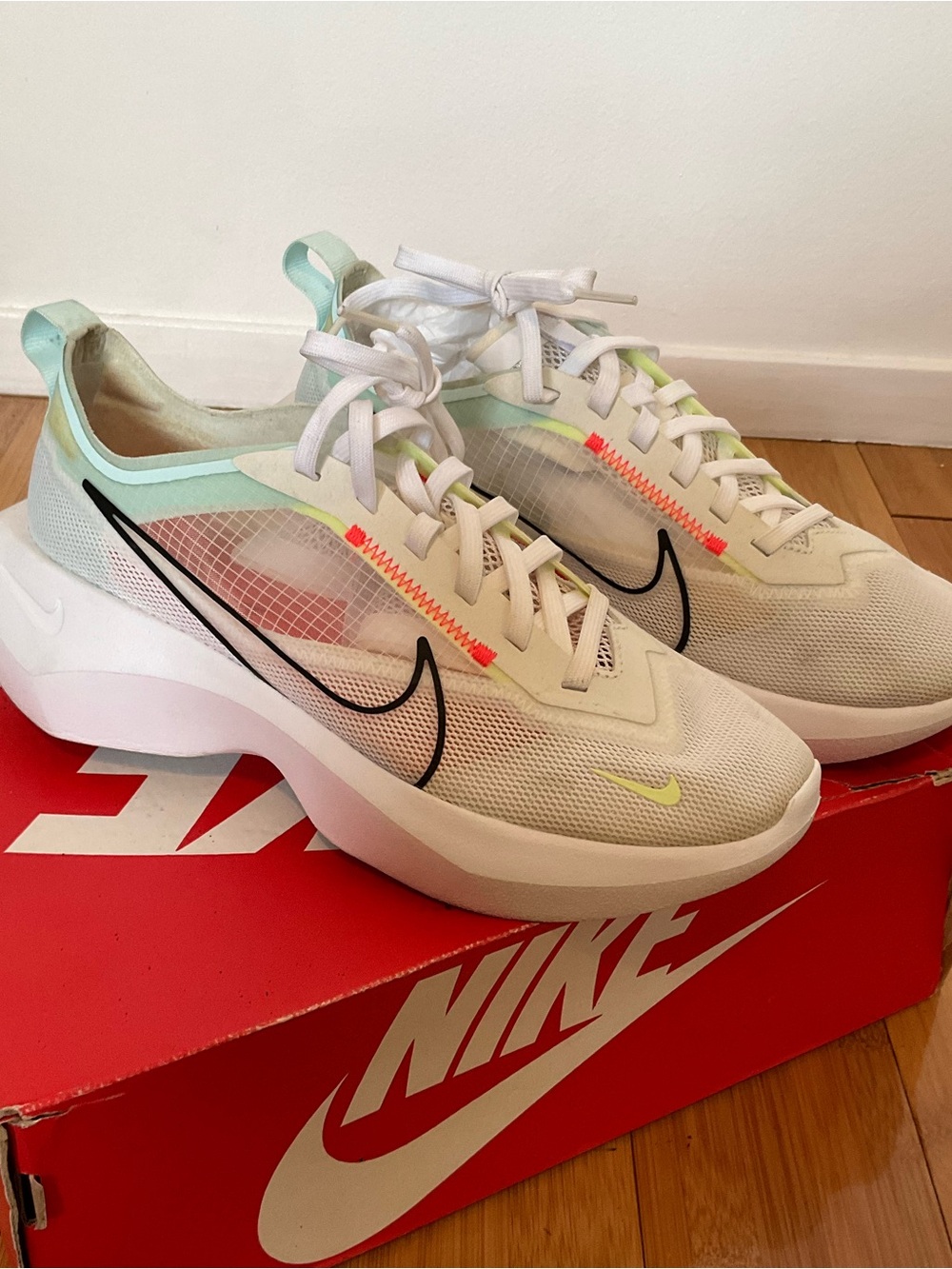 Nike Women’s White Sneakers with Mint & Neon Accents